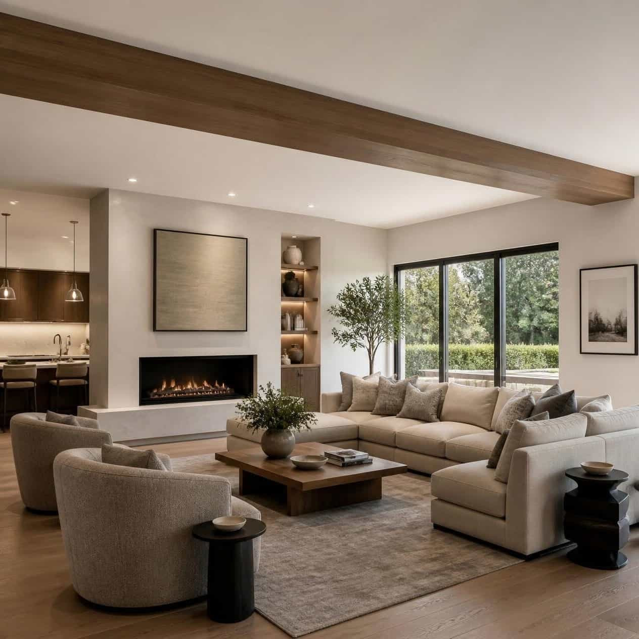 Artisan Smooth faux wood beam installed in a modern living room