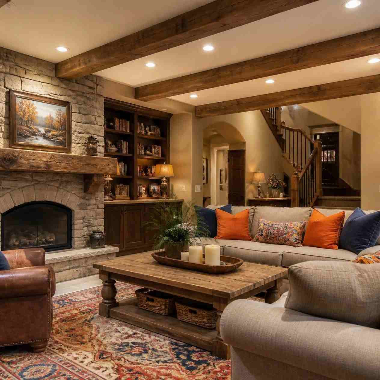 Natural Series real wood ceiling beams installed in a living room